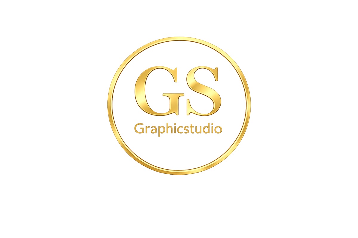 Logo GS Graphicstudio en lettrage doré